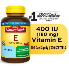 Nature Made Vitamin E 180 mg (400 IU) dl-Alpha Softgels; Dietary Supplement; 300 Count