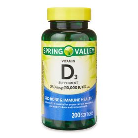 Spring Valley 10000 IU Vitamin D3 Supplement Softgels; 200 Count