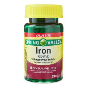 Spring Valley Iron Tablets Dietary Supplement Value Size; 65 mg; 200 Count