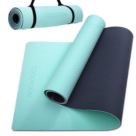 COOLMOON 1/4 Inch Extra Thick Yoga Mat Double-Sided Non Slip,Yoga Mat For Women and Men,Fitness Mats With Carrying Strap,Eco Friendly TPE Yoga Mat (Color: Cyan)