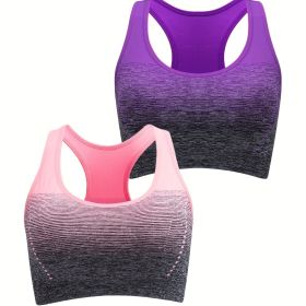 1pc/2pcs/3pcsMedium Support Two Tone Racer Back Sports Bra, Fitness Workout Running Yoga Bra (Color: Purple+Pink, size: XL(12))