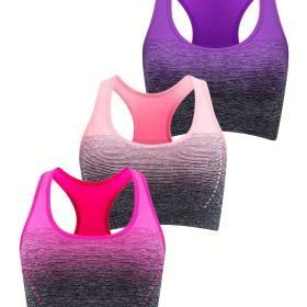 1pc/2pcs/3pcsMedium Support Two Tone Racer Back Sports Bra, Fitness Workout Running Yoga Bra (Color: Rose Red + Pink + Purple, size: S(4))