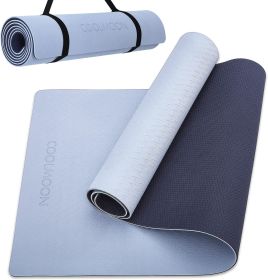 COOLMOON 1/4 Inch Extra Thick Yoga Mat Double-Sided Non Slip,Yoga Mat For Women and Men,Fitness Mats With Carrying Strap,Eco Friendly TPE Yoga Mat (Color: Grey)