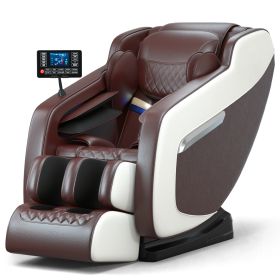 Massage chair, full body zero gravity recliner, with hip heating, foot massage and air massage system, suitable for mom/dad (pure black). (Color: brown)