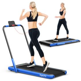 2.25 HP 2-in-1 Folding Walking Pad Treadmill with Remote Control and LED Display (Color: Blue)